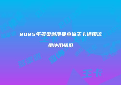 2025年多渠道便捷查询王卡通用流量使用情况