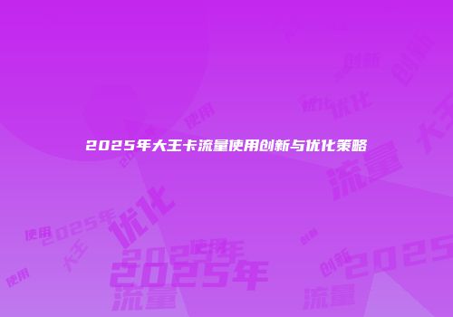 2025年大王卡流量使用创新与优化策略