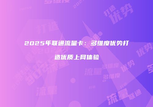 2025年联通流量卡：多维度优势打造优质上网体验