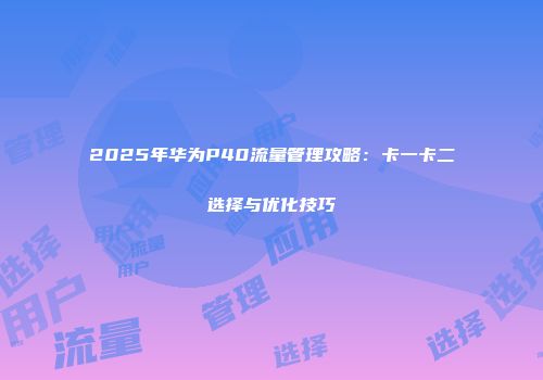 2025年华为P40流量管理攻略：卡一卡二选择与优化技巧