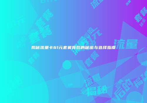 揭秘流量卡61元套餐背后的秘密与选择指南