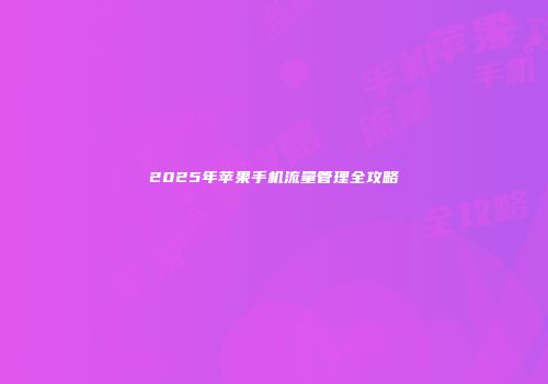 2025年苹果手机流量管理全攻略