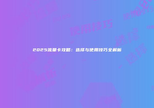 2025流量卡攻略：选择与使用技巧全解析