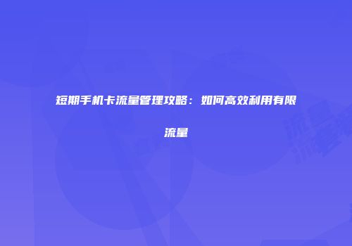 短期手机卡流量管理攻略：如何高效利用有限流量