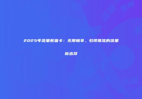 2025年流量熊猫卡：无限畅享，引领潮流的流量新选择