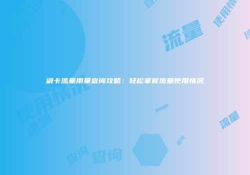 副卡流量用量查询攻略：轻松掌握流量使用情况