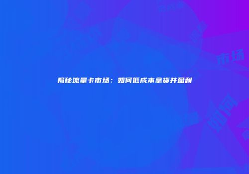 揭秘流量卡市场：如何低成本拿货并盈利