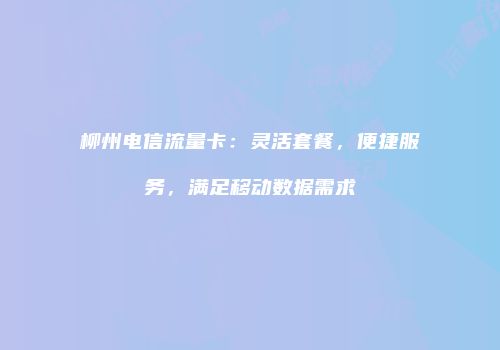 柳州电信流量卡：灵活套餐，便捷服务，满足移动数据需求