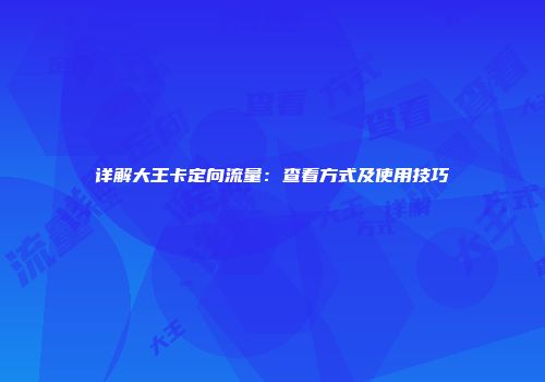 详解大王卡定向流量：查看方式及使用技巧