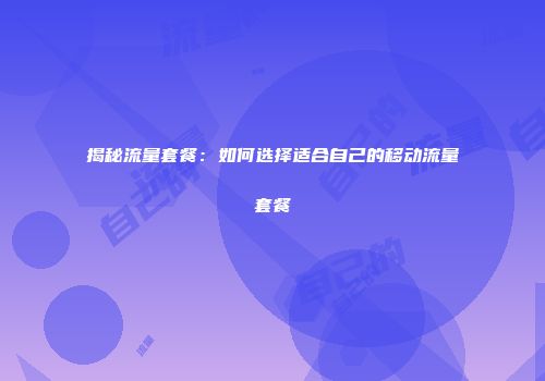 揭秘流量套餐：如何选择适合自己的移动流量套餐