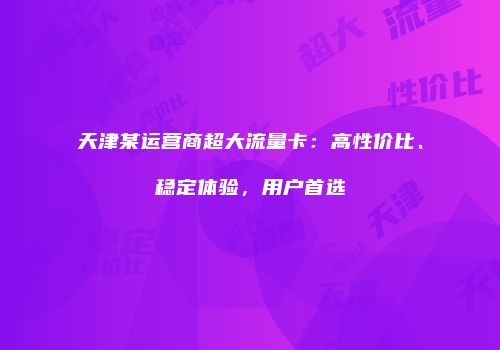 天津某运营商超大流量卡：高性价比、稳定体验，用户首选