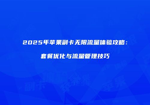 2025年苹果副卡无限流量体验攻略：套餐优化与流量管理技巧