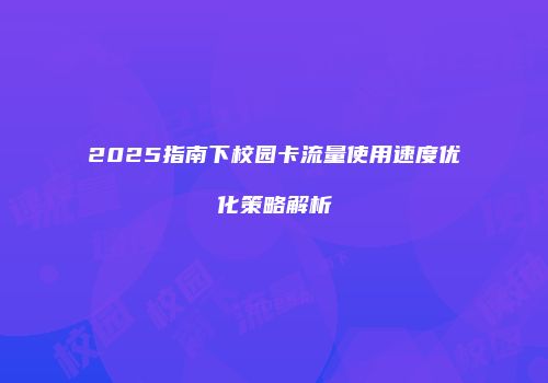 2025指南下校园卡流量使用速度优化策略解析
