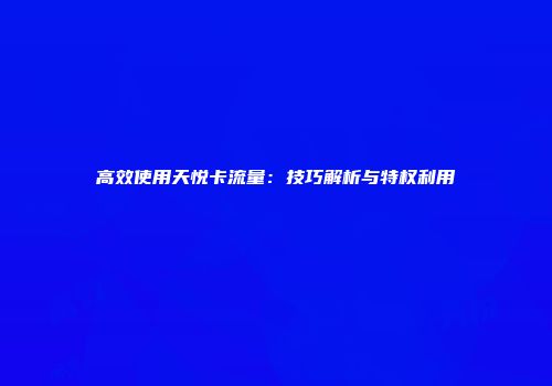 高效使用天悦卡流量：技巧解析与特权利用