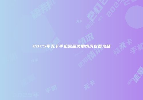 2025年无卡手机流量使用情况查看攻略