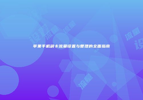 苹果手机副卡流量设置与管理的全面指南