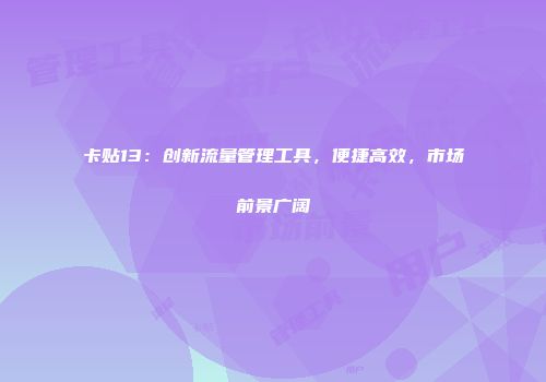 卡贴13：创新流量管理工具，便捷高效，市场前景广阔