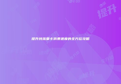 提升纯流量卡消费速度的全方位攻略