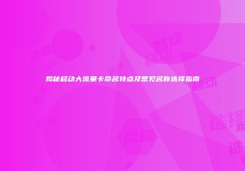 揭秘移动大流量卡命名特点及常见名称选择指南