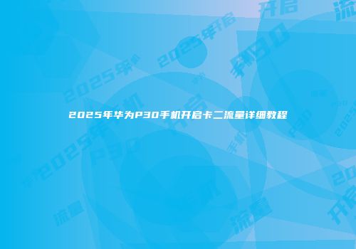 2025年华为P30手机开启卡二流量详细教程
