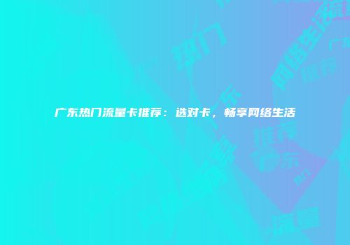 广东热门流量卡推荐：选对卡，畅享网络生活