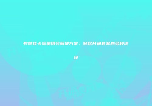 鸭聊佳卡流量用完解决方案：轻松开通套餐的多种途径