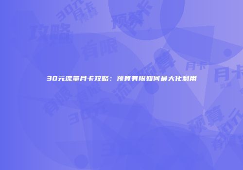 30元流量月卡攻略：预算有限如何最大化利用