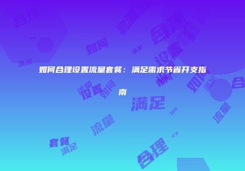 如何合理设置流量套餐：满足需求节省开支指南