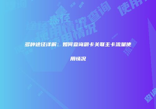 多种途径详解：如何查询副卡关联主卡流量使用情况
