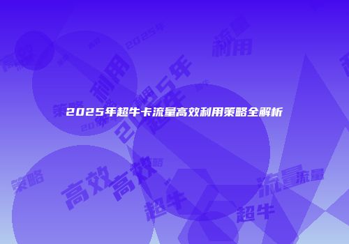 2025年超牛卡流量高效利用策略全解析