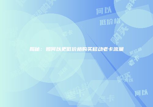 揭秘：如何以更低价格购买移动老卡流量