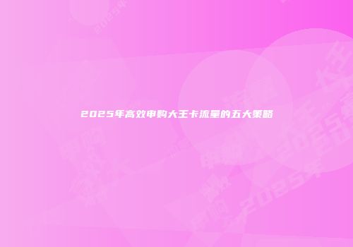 2025年高效申购大王卡流量的五大策略