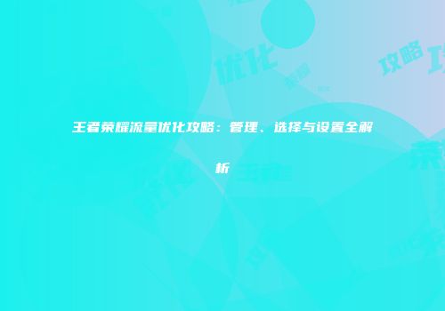 王者荣耀流量优化攻略：管理、选择与设置全解析