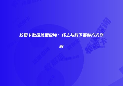 校园卡数据流量查询：线上与线下多种方式详解