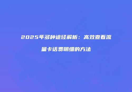2025年多种途径解析：高效查看流量卡话费明细的方法