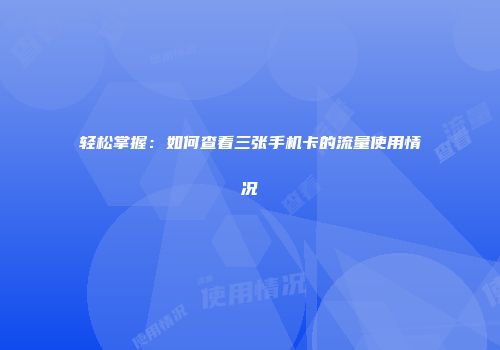 轻松掌握：如何查看三张手机卡的流量使用情况