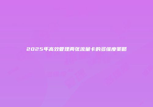 2025年高效管理两张流量卡的多维度策略