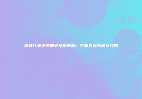 应对比亚迪流量卡昂贵问题：平替选择与省钱攻略