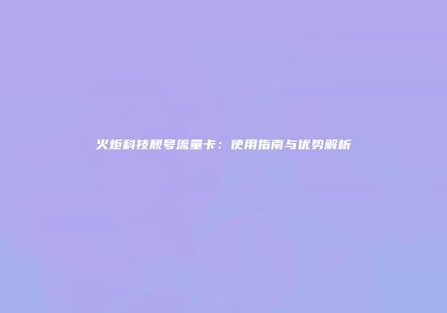 火炬科技靓号流量卡：使用指南与优势解析