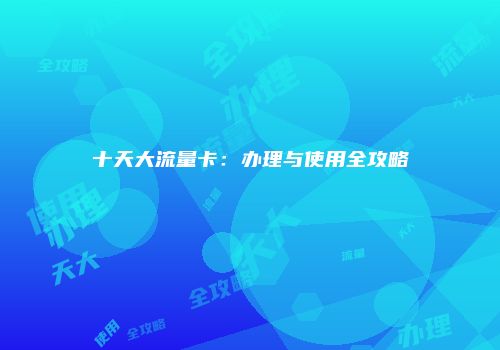 十天大流量卡：办理与使用全攻略