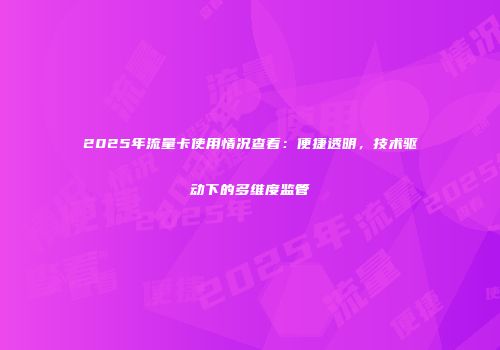 2025年流量卡使用情况查看：便捷透明，技术驱动下的多维度监管