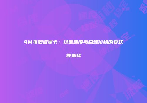4M每秒流量卡：稳定速度与合理价格的受欢迎选择