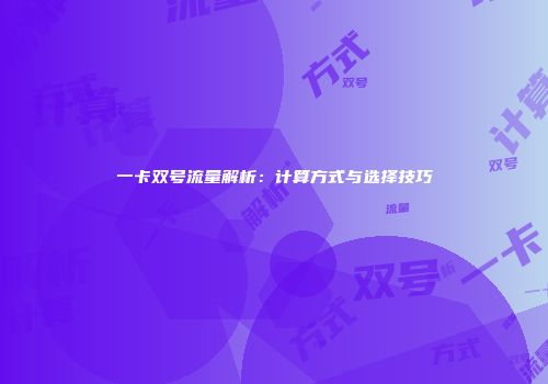 一卡双号流量解析：计算方式与选择技巧