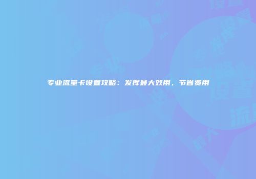 专业流量卡设置攻略：发挥最大效用，节省费用