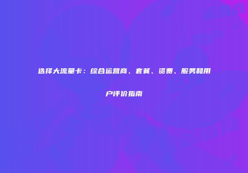 选择大流量卡：综合运营商、套餐、资费、服务和用户评价指南