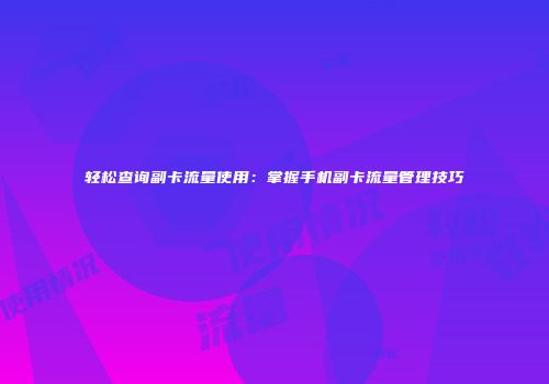 轻松查询副卡流量使用：掌握手机副卡流量管理技巧