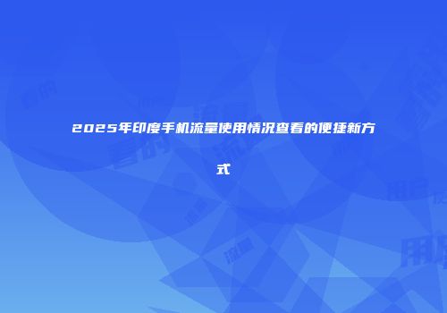 2025年印度手机流量使用情况查看的便捷新方式