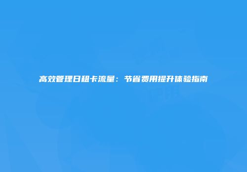 高效管理日租卡流量：节省费用提升体验指南