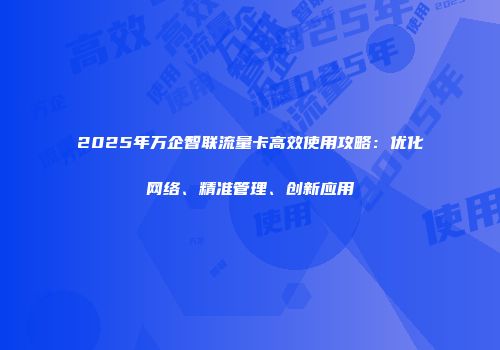 2025年万企智联流量卡高效使用攻略：优化网络、精准管理、创新应用