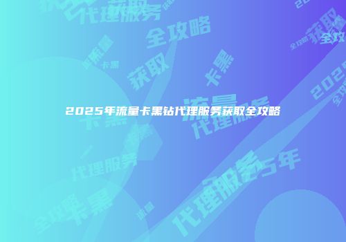 2025年流量卡黑钻代理服务获取全攻略